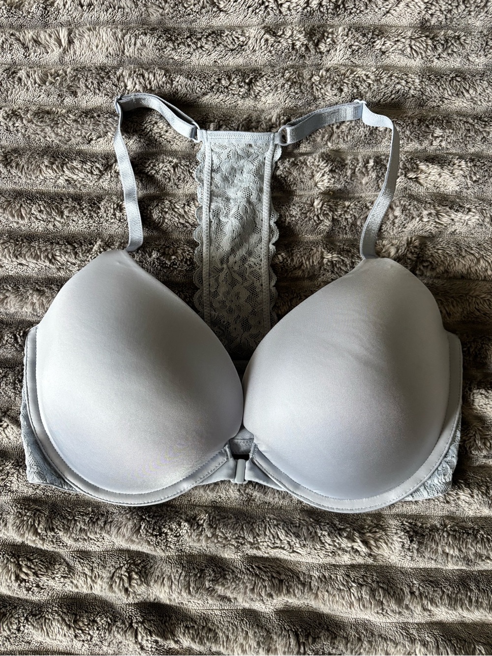Victoria Secrete Light Blue Plunge Lace-Back T-Shirt Bra 34DD